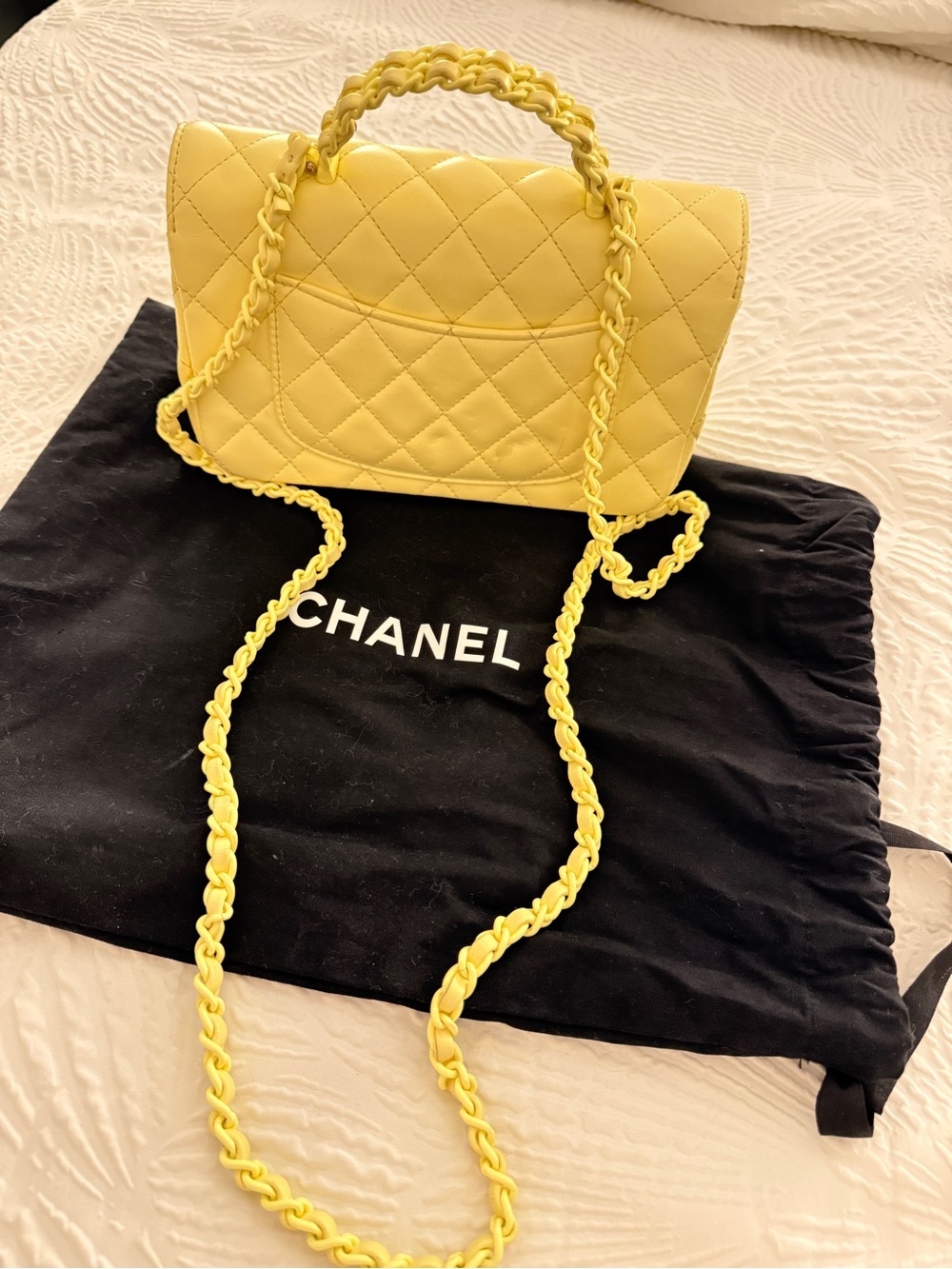 Chanel Yellow Quilted Lambskin Top Handle Flap Bag with Box & Dust Bag - Picture 2 of 7